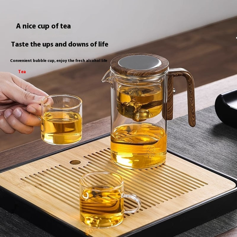 One Click Magnetic Teapot Separation Filtration Glass Tea Pot Wood Handle