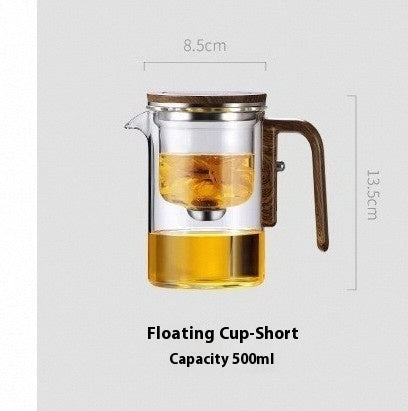 One Click Magnetic Teapot Separation Filtration Glass Tea Pot Wood Handle