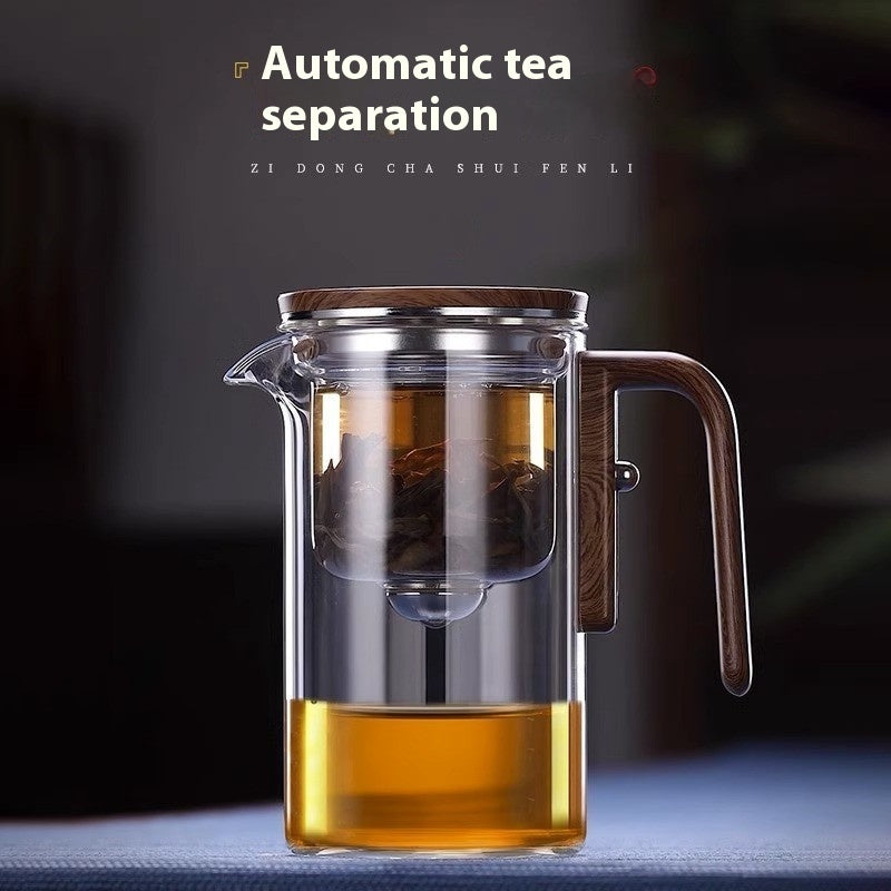 One Click Magnetic Teapot Separation Filtration Glass Tea Pot Wood Handle